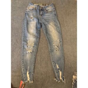 S.O.N.G. Curvy High Rise Skinny Ankle Distressed Jeans Light Wash Size 1/25